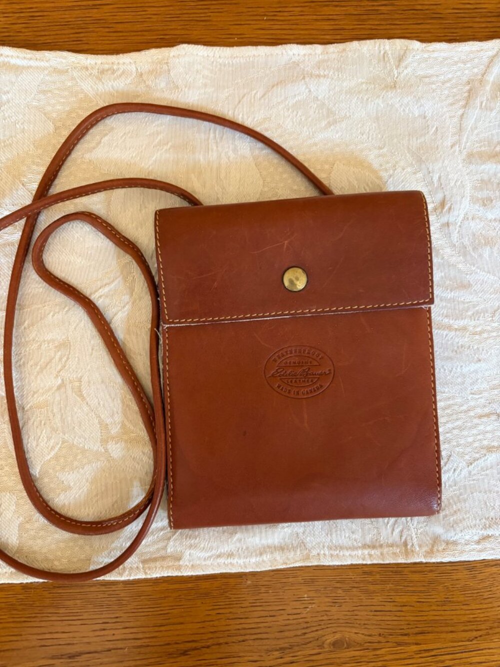 Eddie Bauer Cognac Brown Leather Crossbody Bag